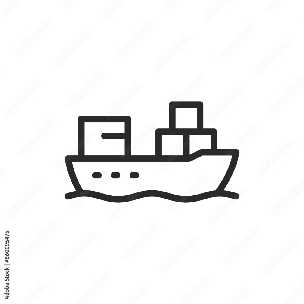 Container ship, linear style icon. Cargo vessel for sea transport. Editable stroke width Container ship, linear style icon. Cargo vessel for sea transport. Editable stroke width