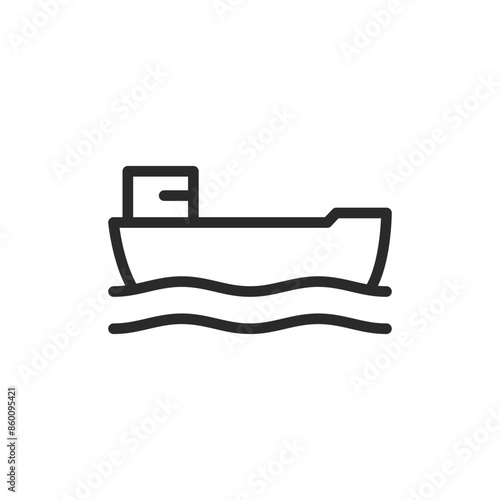 Oil tanker in the sea, linear style icon. marine transportation of oil. Editable stroke width