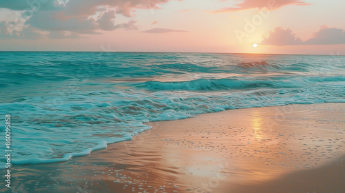 Tranquil Beach Sunset. Generative AI photo