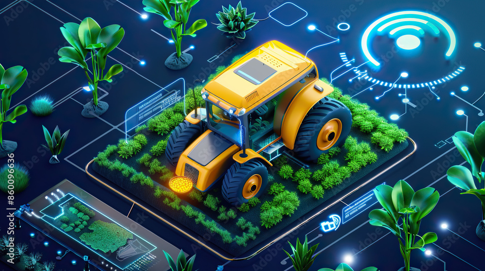 Smart agriculture with automated farming equipment on isolate Smart agriculture with automated farming equipment on isolate