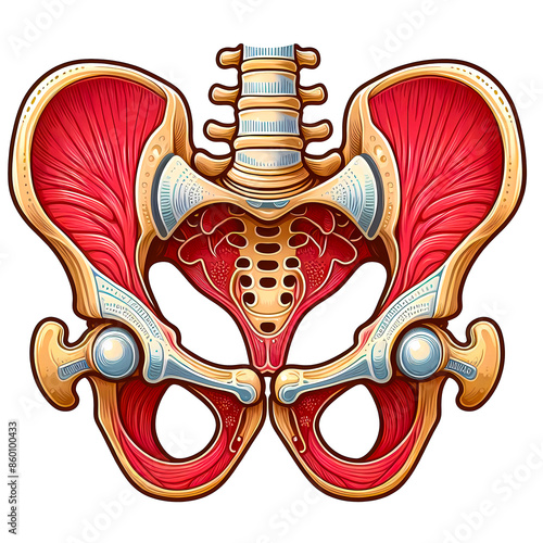 Isolated vector illustration of anatomy skeleton structure of female human pelvic on white background. photo