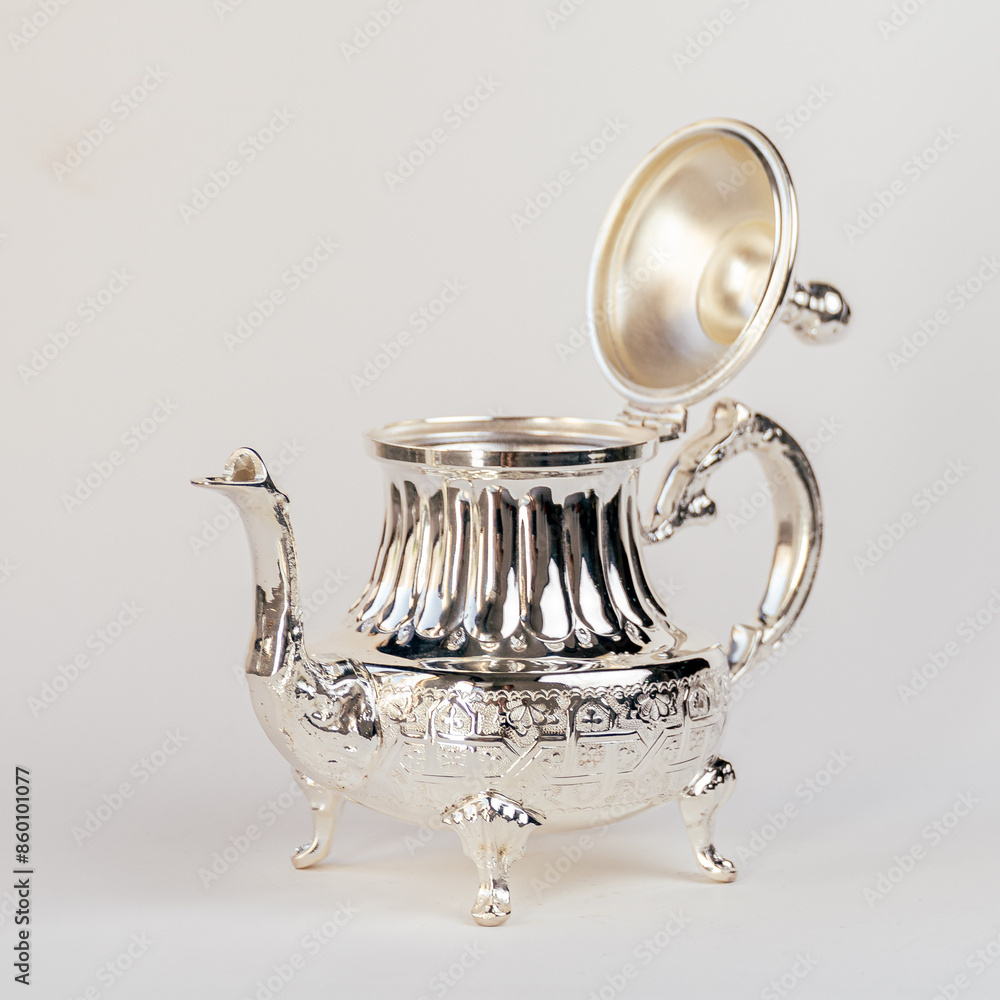 Ornate Silver Moroccan Teapot With Intricate Design Ornate Silver Moroccan Teapot With Intricate Design