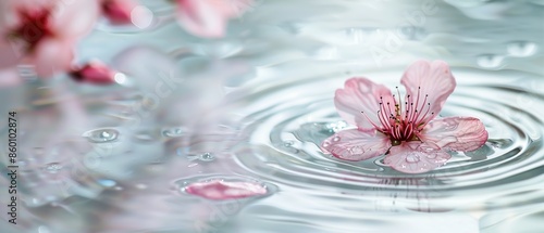 Wallpaper Mural A close-up of cherry blossom petals floating on water ripples, creating a serene and tranquil nature scene. Torontodigital.ca