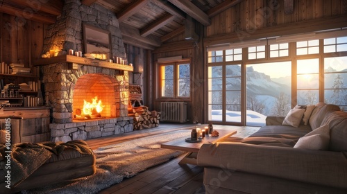 Chalet Villa with Cozy Fireplace and Sunset Glow  © Chhayny