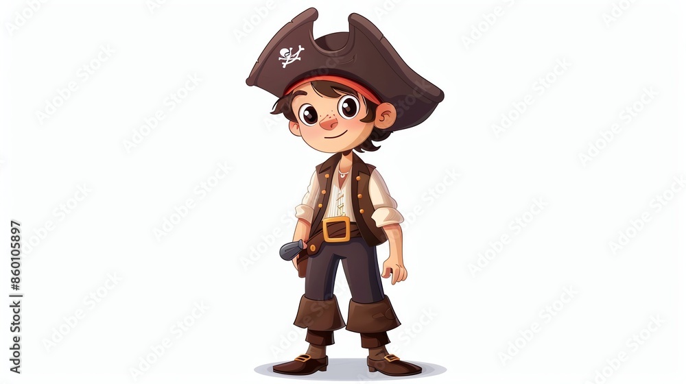 Cartoon illustration of a pirate boy with a hat and a sword. Cartoon illustration of a pirate boy with a hat and a sword.