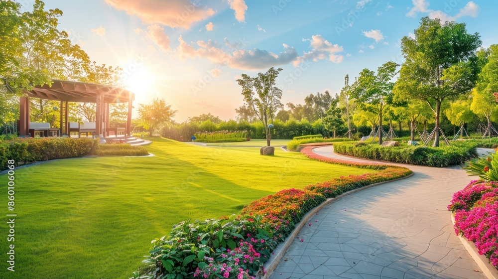 Fototapeta premium Serene Sunset Garden Path