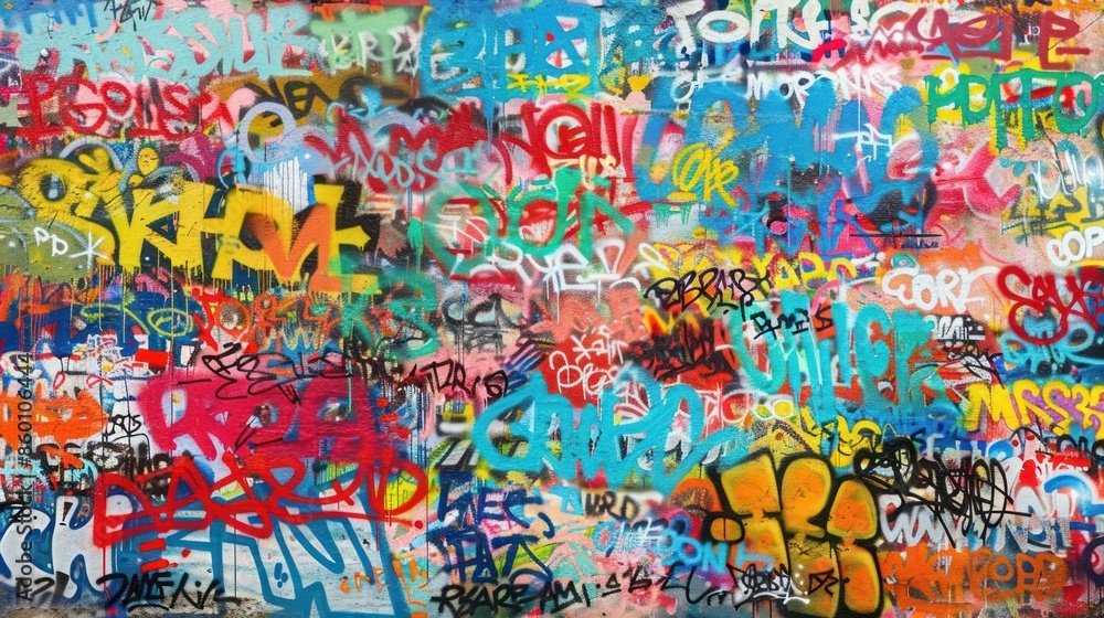 Naklejka premium A Colorful Wall of Urban Graffiti Art