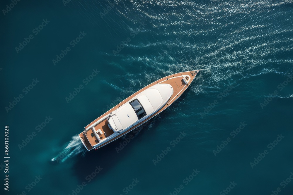 Top view of luxurious yacht in a deep blue sea Top view of luxurious yacht in a deep blue sea