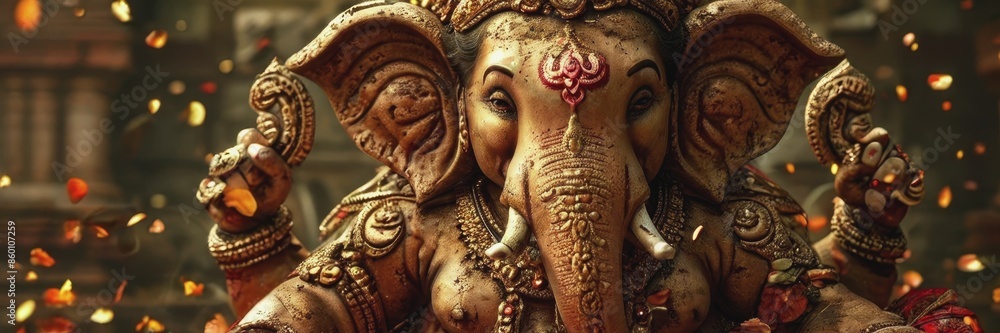Obraz premium Celebrating the birth of Ganesh Chaturtha. an Indian deity. a holiday in India