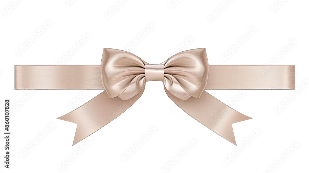 Fototapeta premium Elegant beige satin bow ribbon for decoration, gift wrapping, weddings, and special occasions. High-resolution stock photo.
