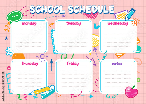 School schedule , school time table, template, doodle, organiser, blank, template, planner, vector
