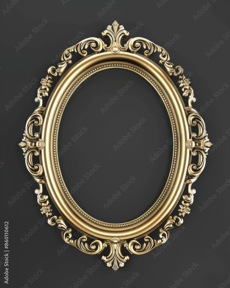 Golden Oval Baroque Ornate Picture Frame Isolated. Classic 3D Rendering Golden Oval Baroque Ornate Picture Frame Isolated. Classic 3D Rendering