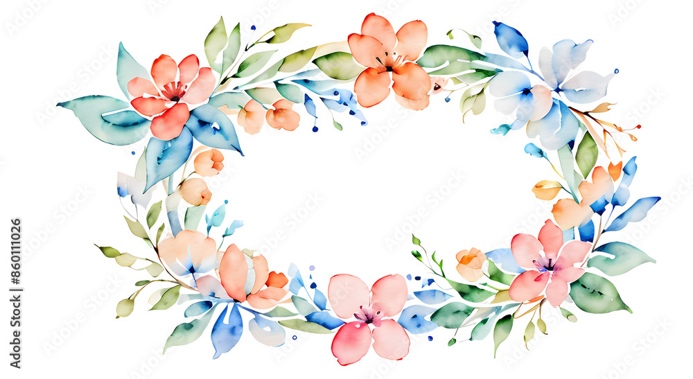 Obraz premium The frame is made of various kinds of large flowers. In watercolor style painted on a transparent background.