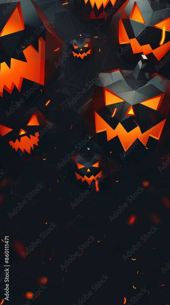 Geometric Halloween Background with Sleek Pumpkin Faces Geometric Halloween Background with Sleek Pumpkin Faces