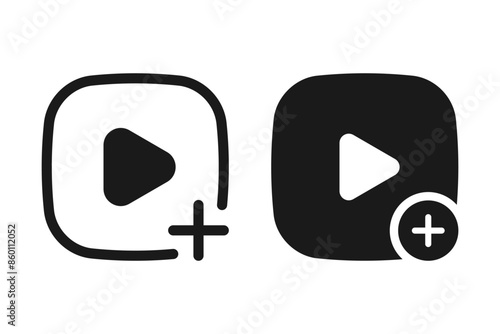 Set of Add new video or upload movie, create media vector icon for apps and websites
