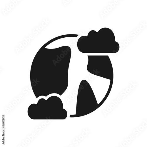 Black Earth planet with clouds icon isolated on white background. Earth globe with atmosphere covered by clouds and gases