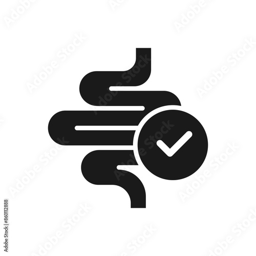Healthy intestine vector icon. Bowels and checkmark, intestines symbol.
