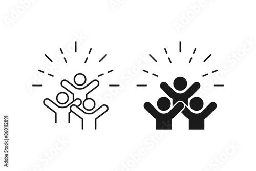 Group happy people icon set. Joy expression feeling symbol, party friends sign, happy work friends, vector illustration
