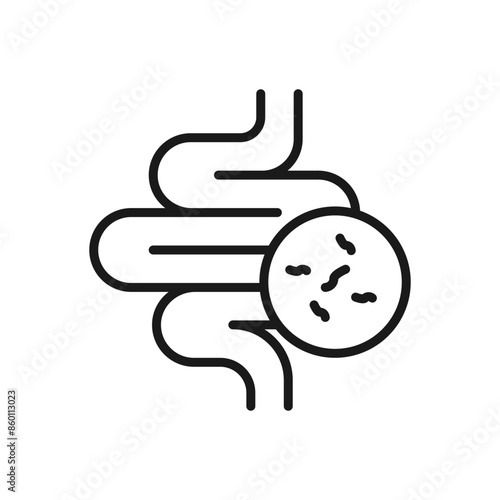 Intestine with bacteria icon. Irritable bowel syndrome, constipation, intestinal obstruction symbol
