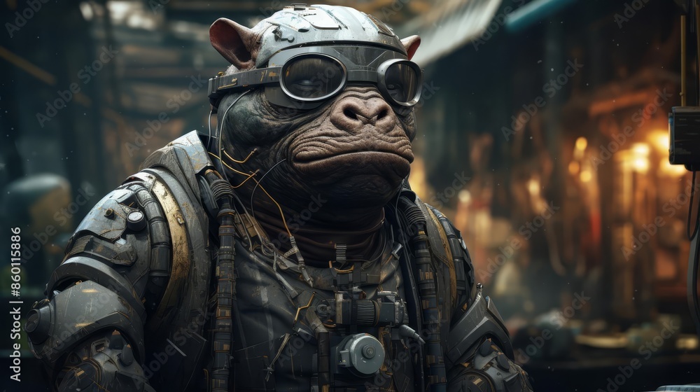 a Cyberpunk of auto robot Hippopotamus superhero photograph a Cyberpunk of auto robot Hippopotamus superhero photograph