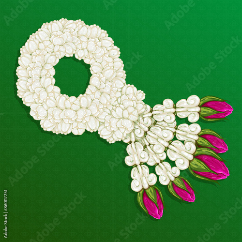 Vector illustration of Jasmine garland for mother's day. Thai traditional.