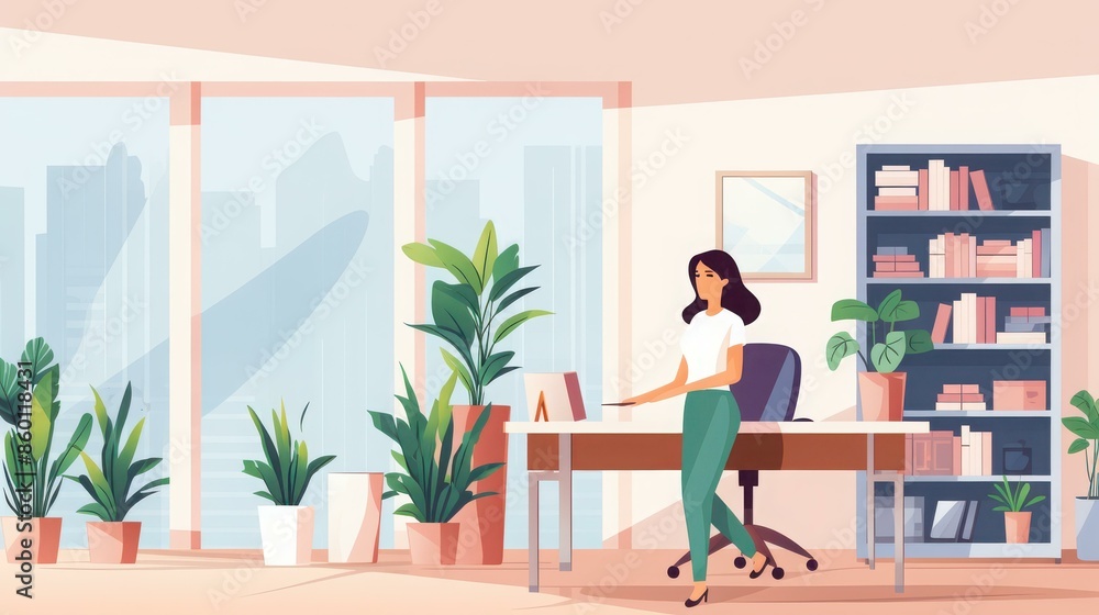 Fototapeta premium Female customer service agent assisting clients in a modern startup office.