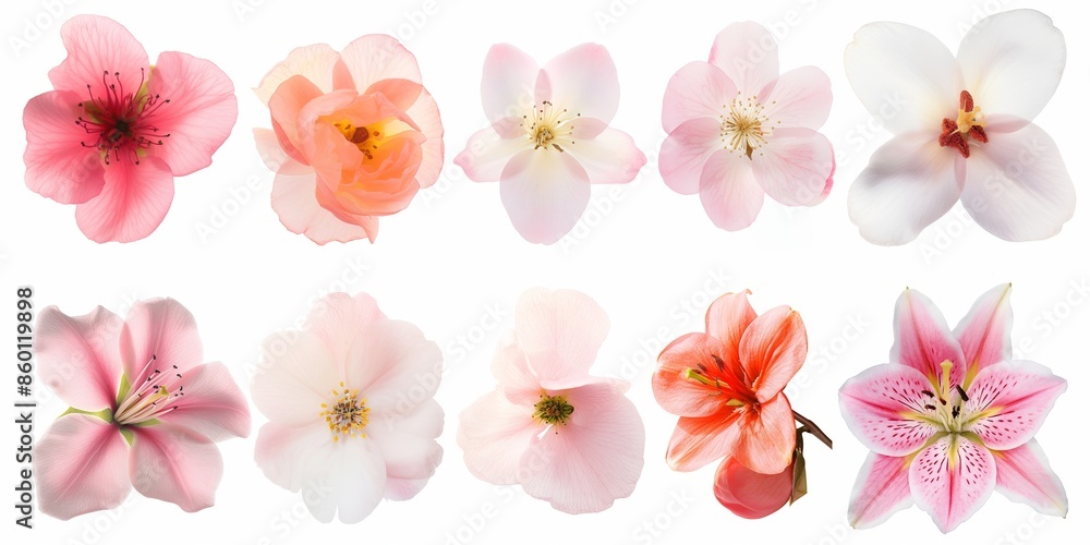 A collection of fantastic watercolor flowers in shades of purple and pink, isolated on a white background. A collection of fantastic watercolor flowers in shades of purple and pink, isolated on a white background.
