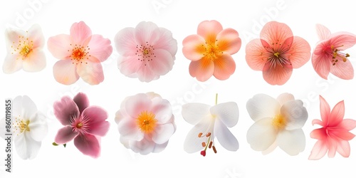 Various romantic watercolor flowers in shades of pink and red, isolated on a white background, perfect for floral-themed design and decoration. © Andrii Zastrozhnov