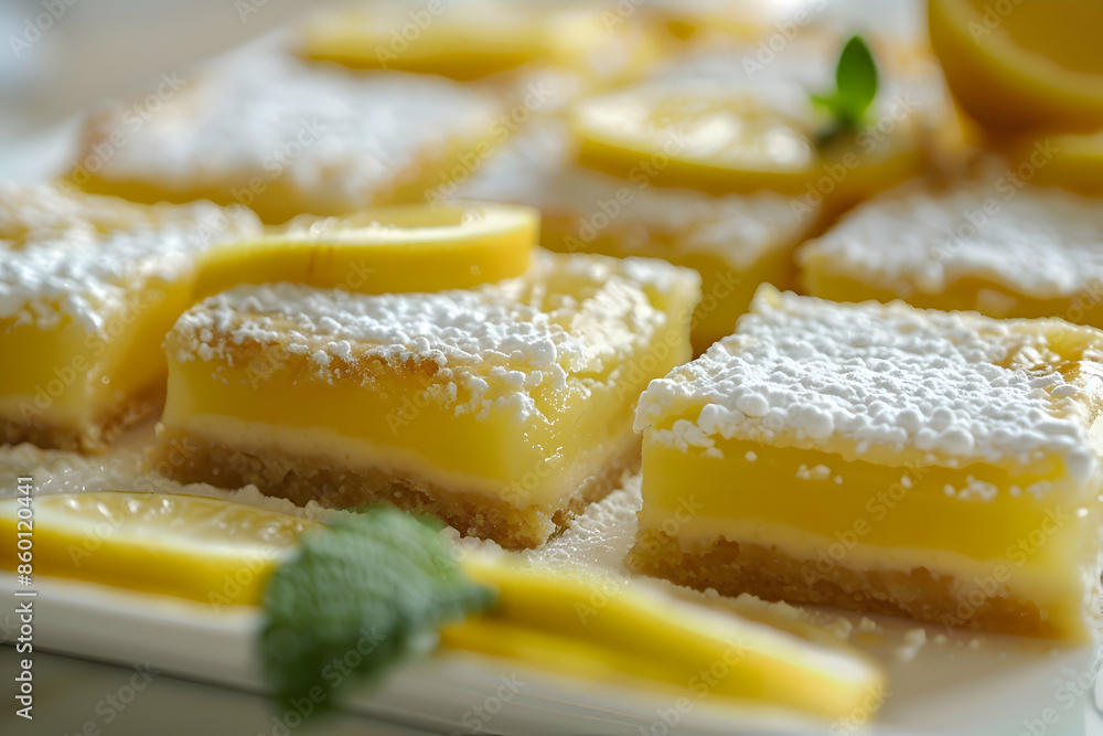 A gourmet lemon bar dish with additional toppings A gourmet lemon bar dish with additional toppings