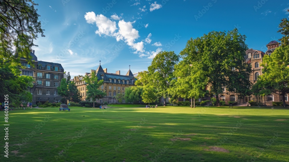 Campus Green with Historic Buildings and Lush Trees Campus Green with Historic Buildings and Lush Trees