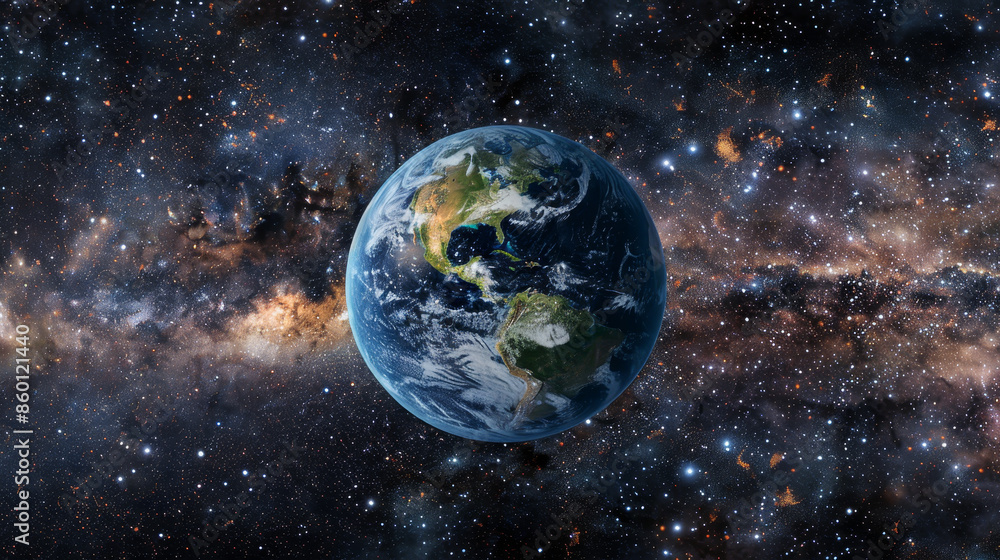 A large planet is floating in space with a lot of stars around it A large planet is floating in space with a lot of stars around it