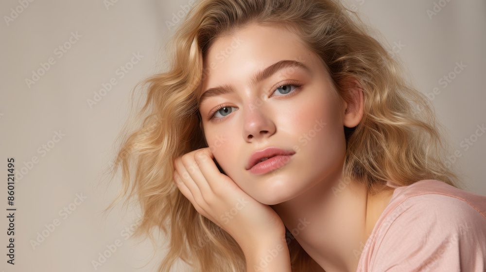 Soft pastel colors with minimal design, focusing on female face skincare and beauty esthetics. Soft pastel colors with minimal design, focusing on female face skincare and beauty esthetics.