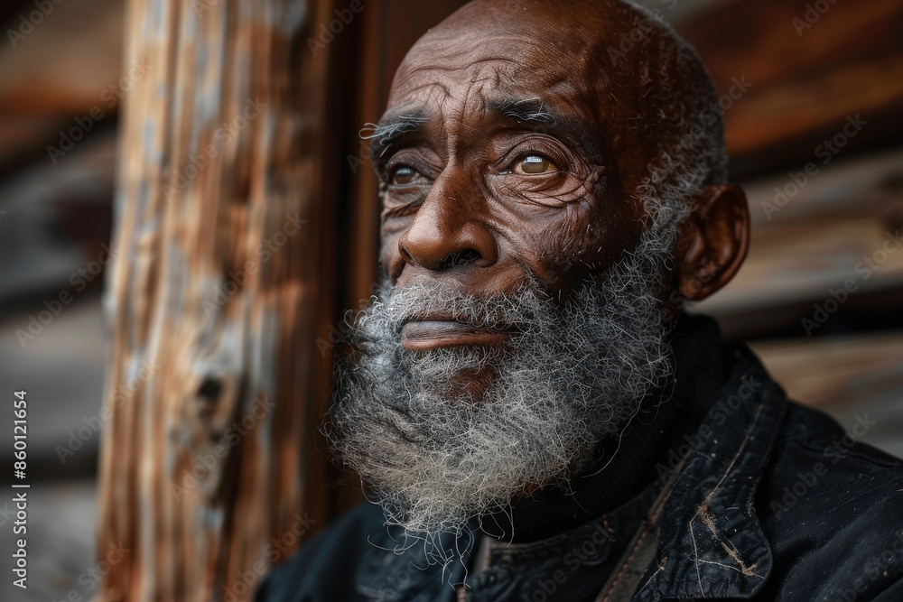 A man with a beard and gray hair is sitting on a wooden bench A man with a beard and gray hair is sitting on a wooden bench
