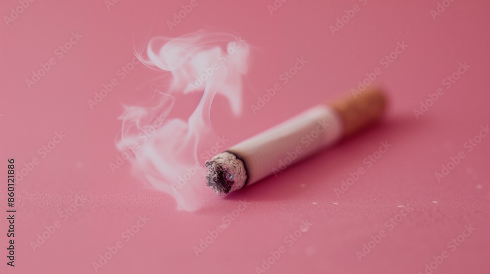 Obraz premium Minimalistic photo pastel pink smoking cigarette.