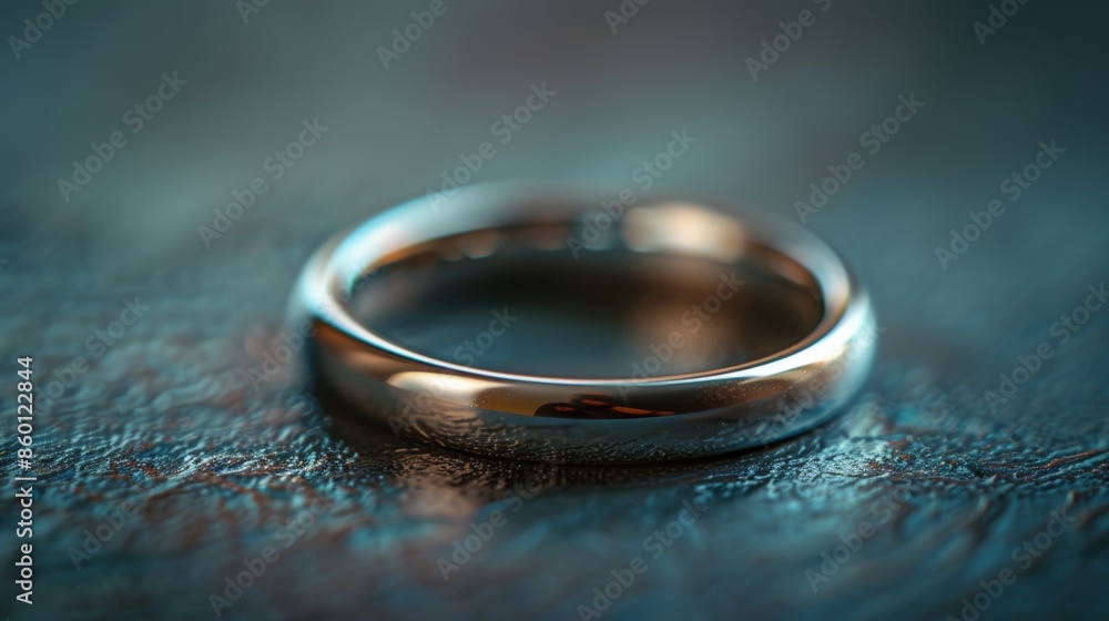 Close-up of a metallic ring on a textured surface, showcasing its smooth and shiny finish. High-quality jewelry image for wedding or fashion themes. Close-up of a metallic ring on a textured surface, showcasing its smooth and shiny finish. High-quality jewelry image for wedding or fashion themes.