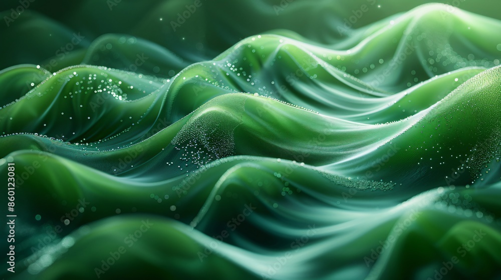 Abstract Green Wavy Surface with Dew Drops Abstract Green Wavy Surface with Dew Drops