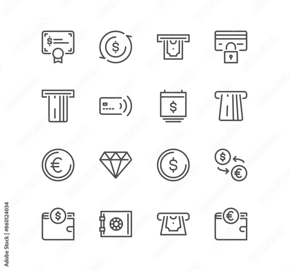 Set of finance related icons, money, stock market, contract, exchange, goal, target, bank safe, savings, investment, currency, earnings, income, revenue and linear variety vectors.
Set of finance related icons, money, stock market, contract, exchange, goal, target, bank safe, savings, investment, currency, earnings, income, revenue and linear variety vectors.
