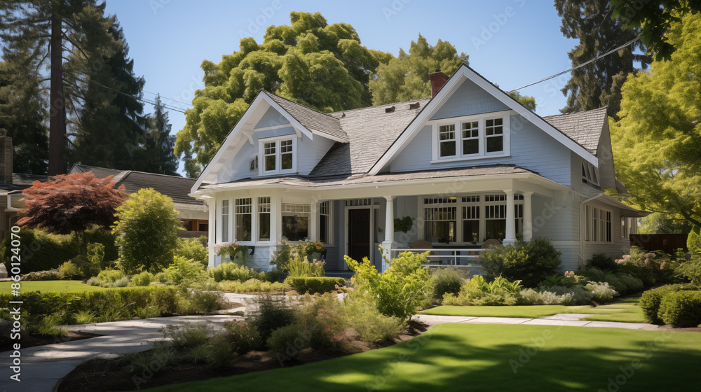 View on the cozy country house with cute garden View on the cozy country house with cute garden