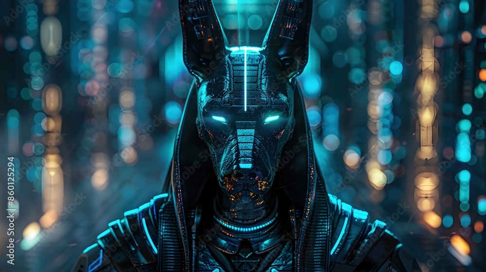 Anubis:Futuristic Egyptian God of the Afterlife in Neon-Infused 3D Rendering Anubis:Futuristic Egyptian God of the Afterlife in Neon-Infused 3D Rendering