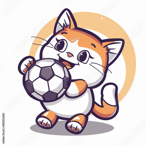 Cute cat playing football vector illustration