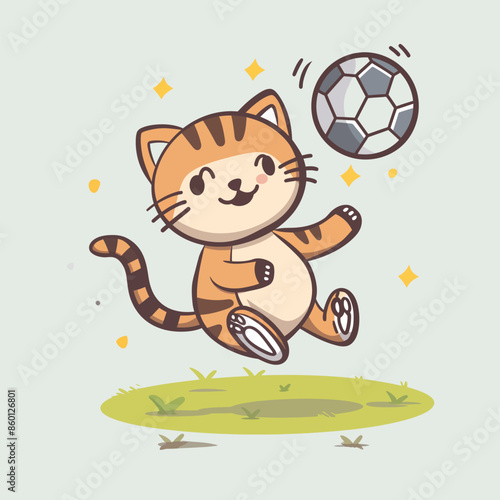 Cute cat playing football vector illustration