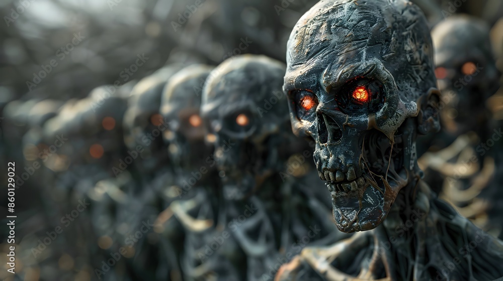 Unholy Illuminati Zombie Army:Shambling Undead Masses with Skeletal Frames and Glowing Red Eyes in a Desolate Post-Apocalyptic Wasteland Unholy Illuminati Zombie Army:Shambling Undead Masses with Skeletal Frames and Glowing Red Eyes in a Desolate Post-Apocalyptic Wasteland