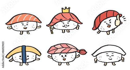 マグロやサーモンなどいろんなお寿司のかわいいキャラ