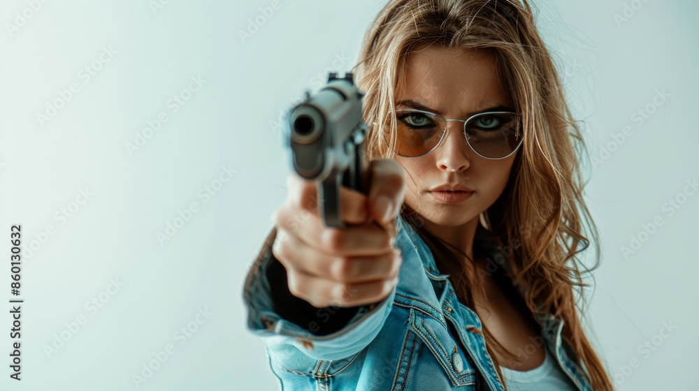 Young woman with a handgun - self defense concept Young woman with a handgun - self defense concept