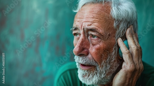 The elderly man listening photo