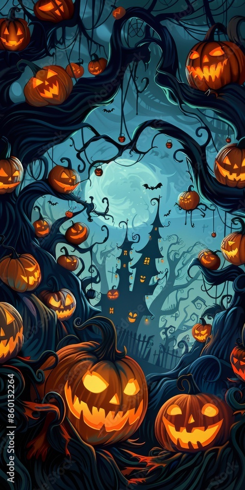 Creepy Pumpkin Patch Halloween Illustration Creepy Pumpkin Patch Halloween Illustration