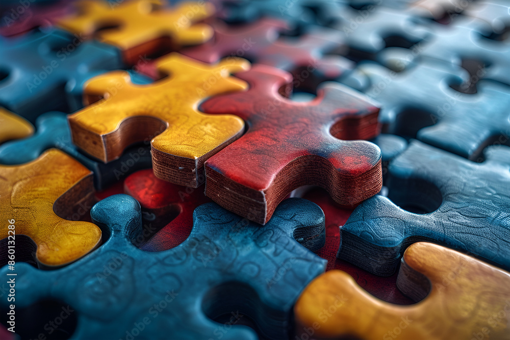 Close up shot of four puzzle pieces. Close up shot of four puzzle pieces.