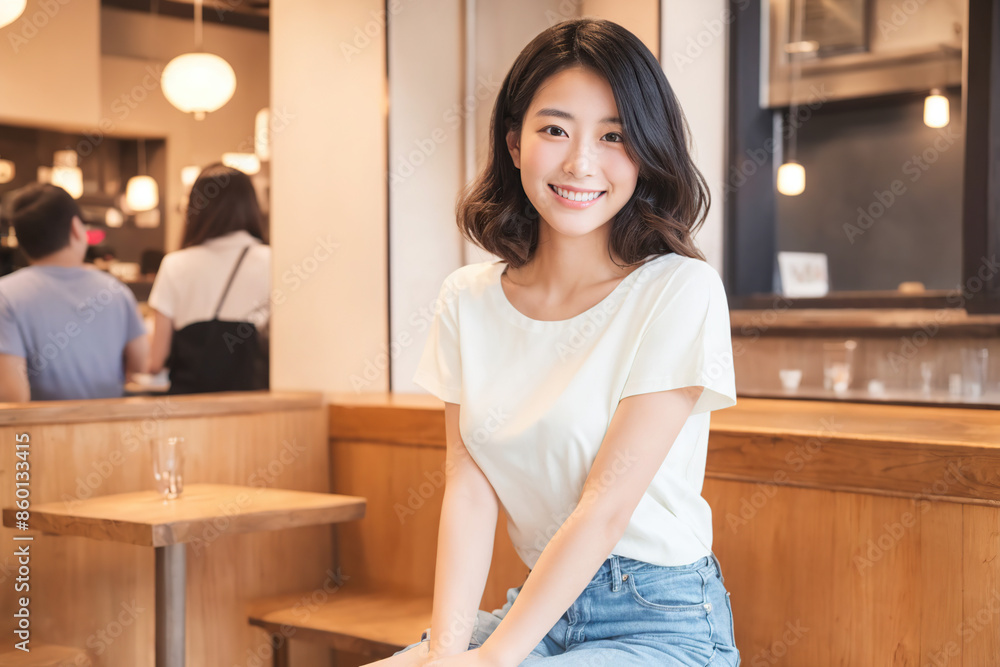 休日にカフェデートする女性 休日にカフェデートする女性