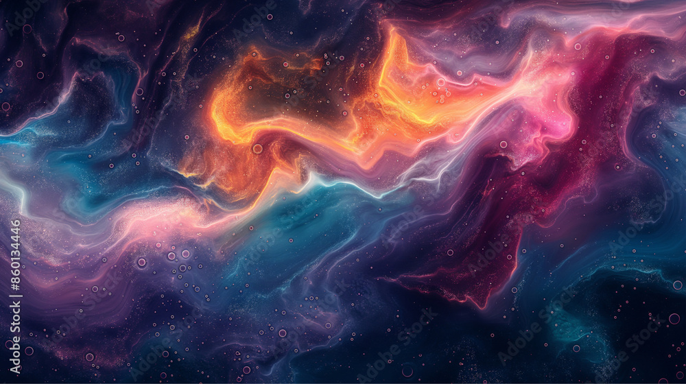 Fototapeta premium A dynamic and vibrant cosmic nebula image showing an abstract blend of swirling colors melding together like a vivid interstellar masterpiece in deep space.