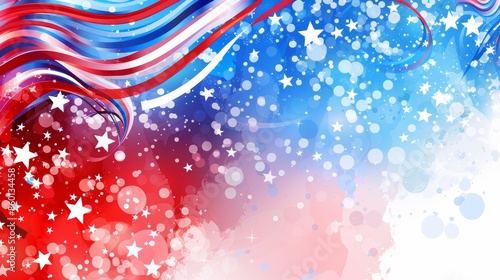 Abstract patriotic background featuring red, white, and blue colors with stars and swirls, perfect for celebrations and events.